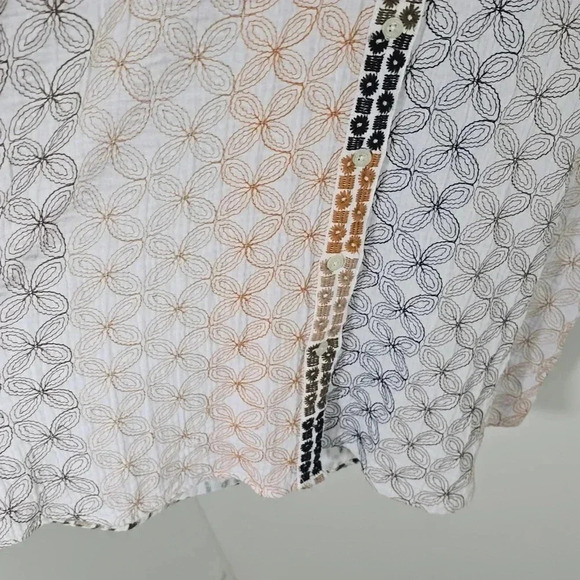 {Soft Surroundings} Gauzy Button-Down Embroidered Print Blouse - Medium - Picture 9 of 14